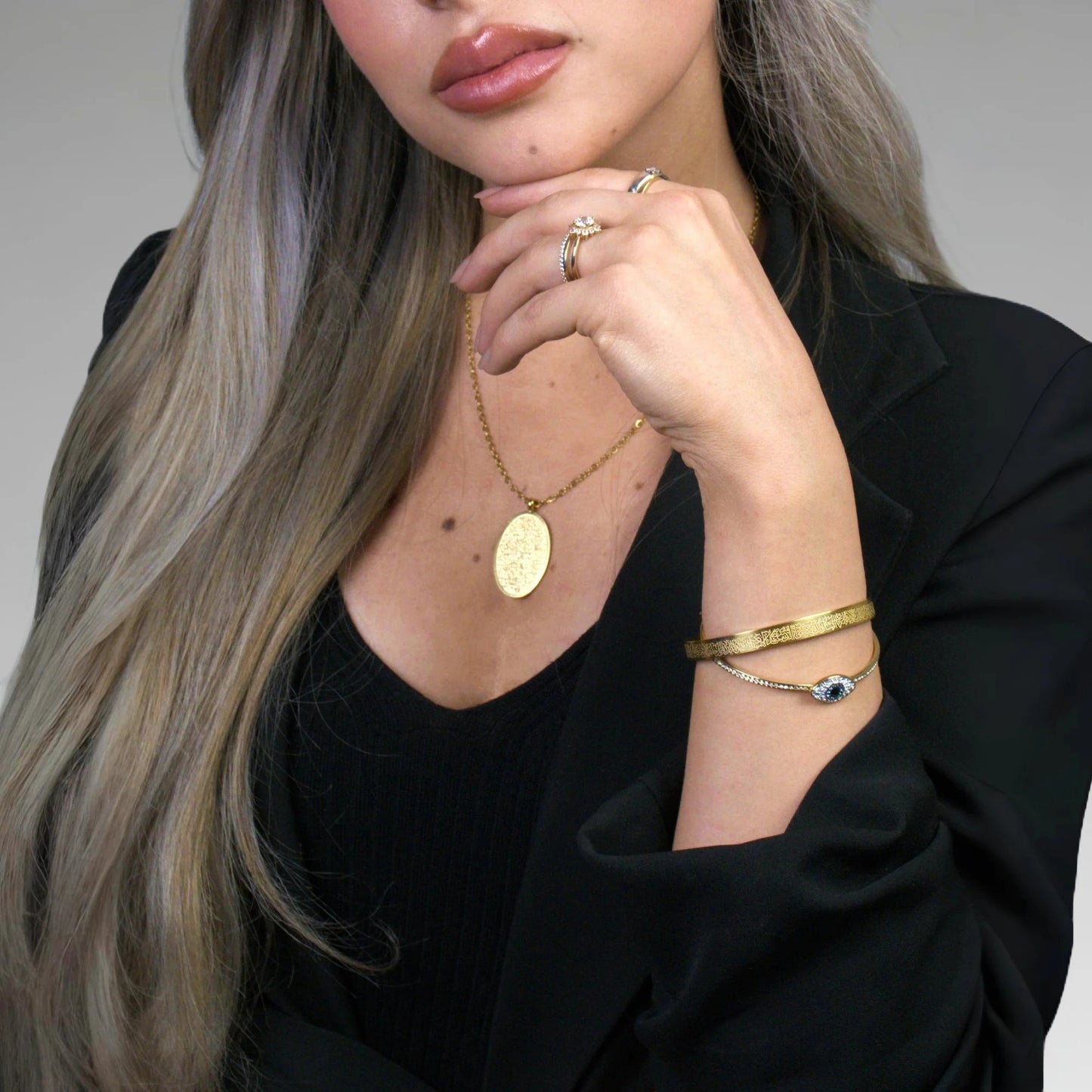 سوار آية الكرسي من الفولاذ المقاوم للصدأ مع لمسة نحاس للرجال والنساء